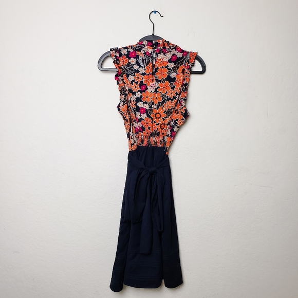 Girls of Savoy Orange Blue Floral Print Dress - Picture 4 of 10